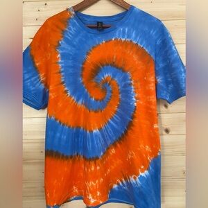 NEW Unisex Large GILDAN Soft Style Blue Orange Spiral Tie-Dye T-Shirt Mets Team